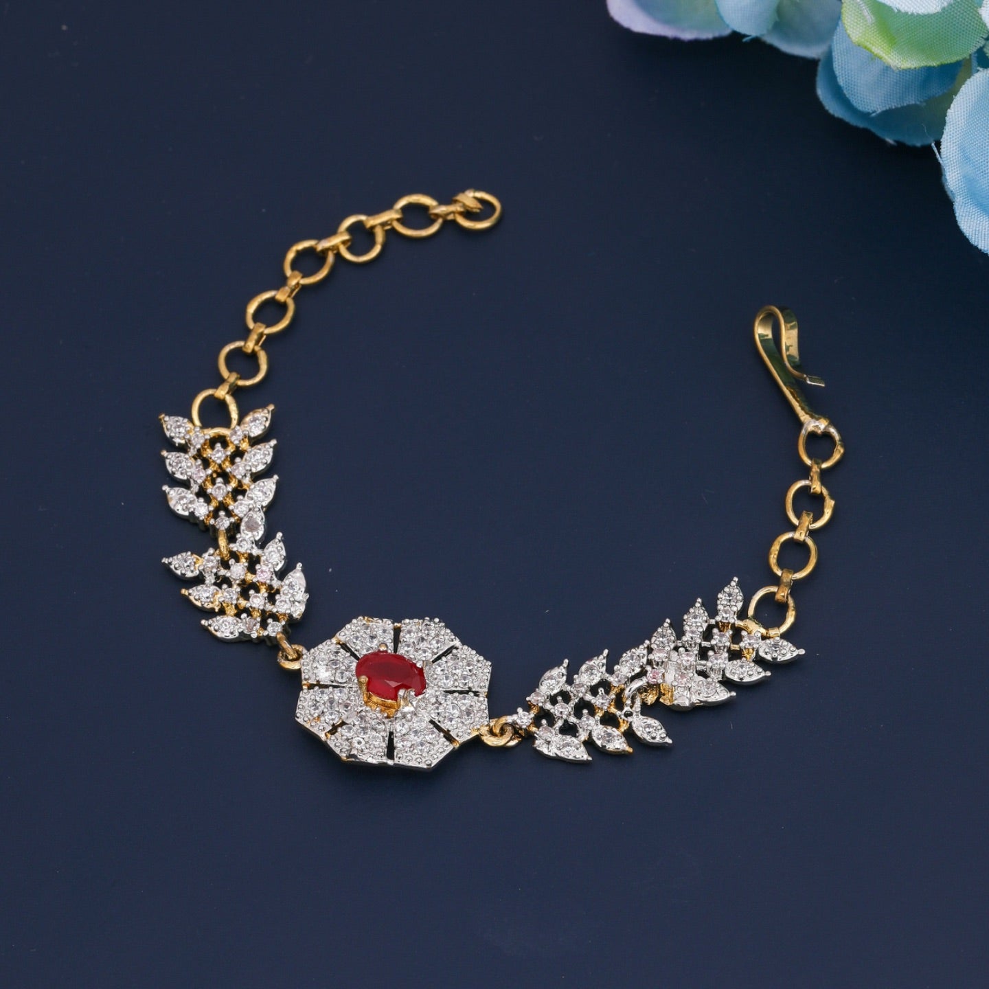Ruby Blossom Designer Gold Bracelet