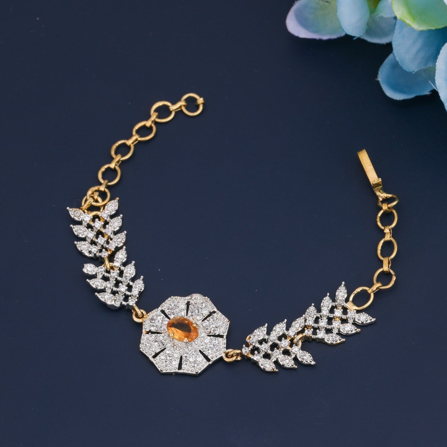 Ruby Blossom Designer Gold Bracelet