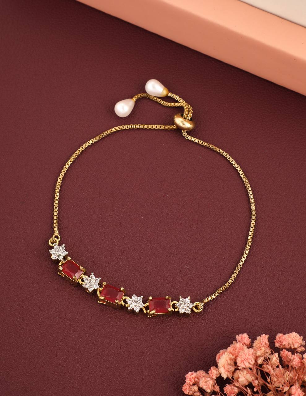 Ruby Glow Floral Adjustable Bracelet