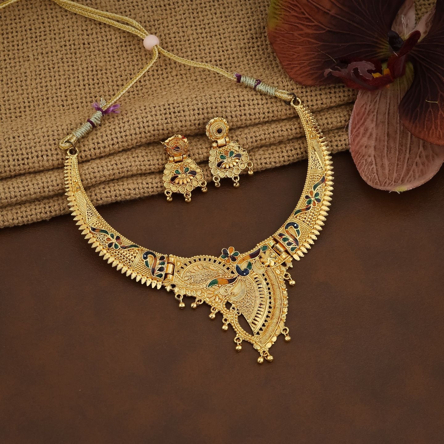 Heritage Peacock Antique Gold Necklace Set
