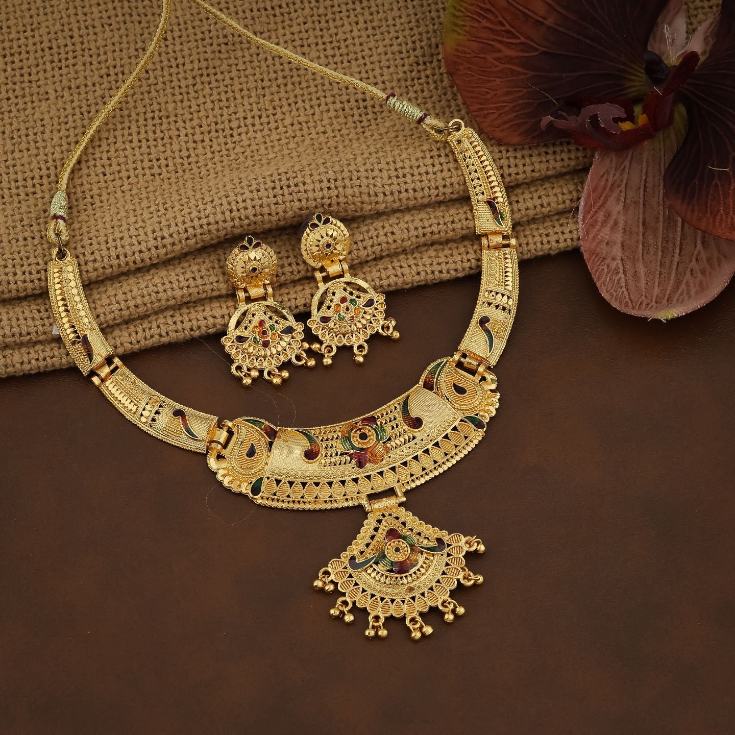 Royal Antique Gold Temple Necklace Set