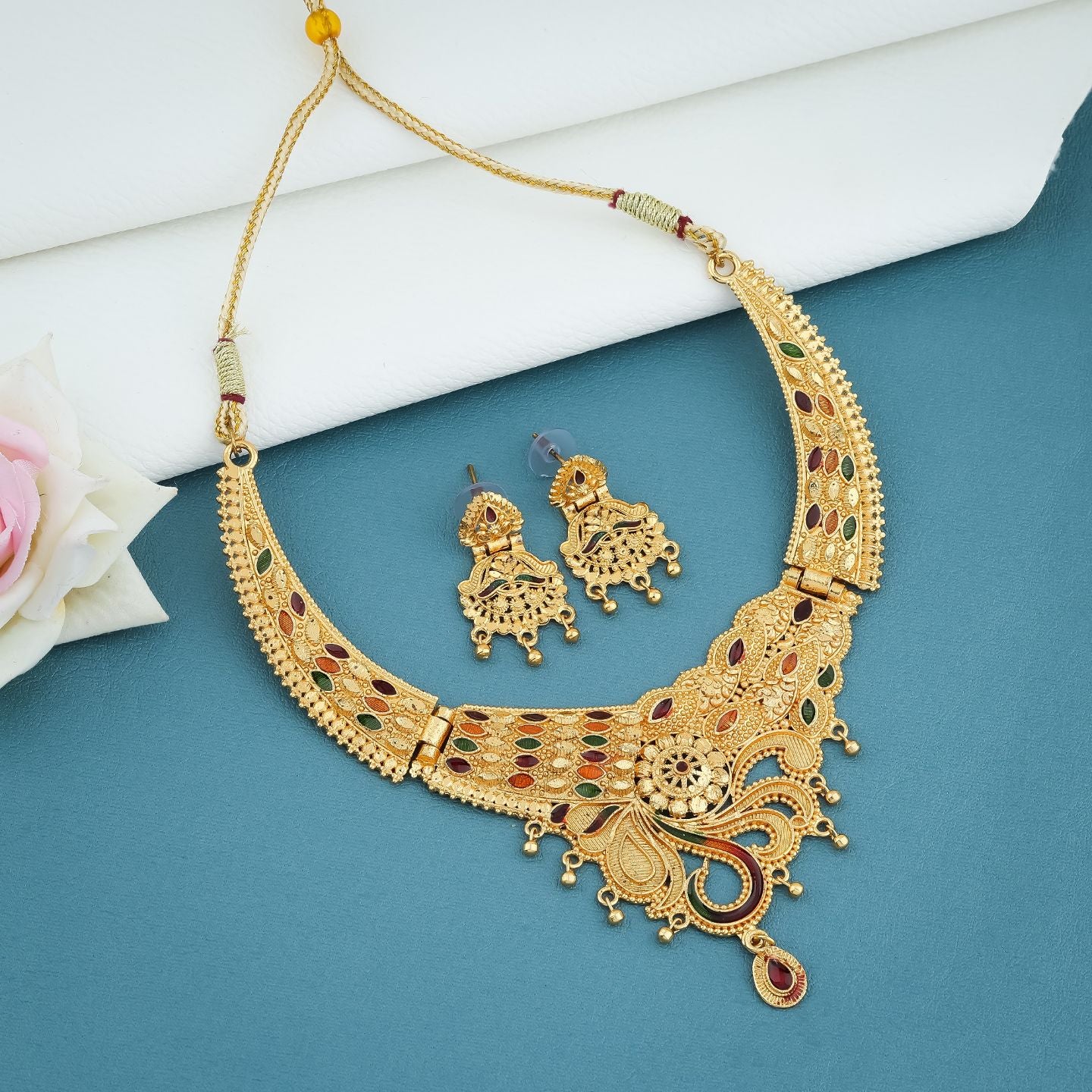 Regal Paisley Heritage Gold Necklace Set