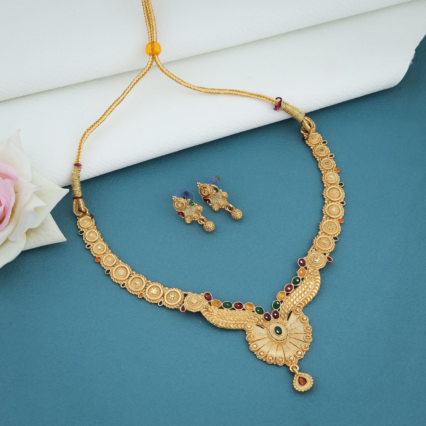 Antique Peacock Heritage Gold Necklace Set