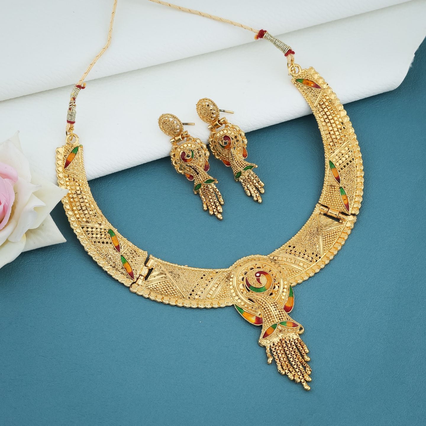 Royal Peacock Motif Gold Plated Necklace Set