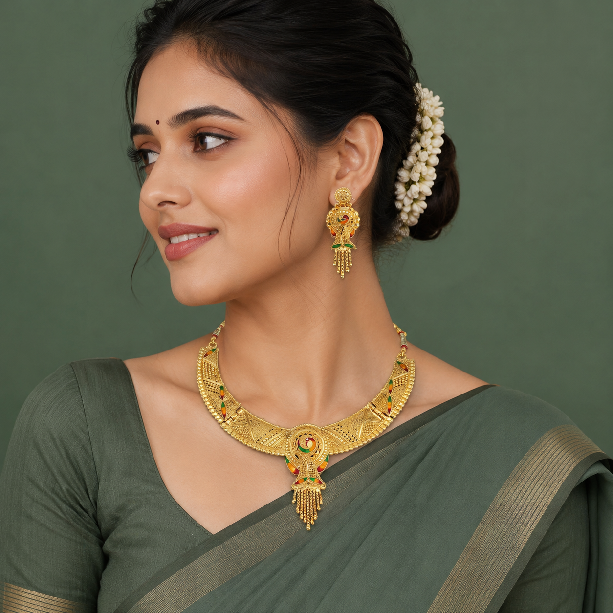 Royal Peacock Motif Gold Plated Necklace Set