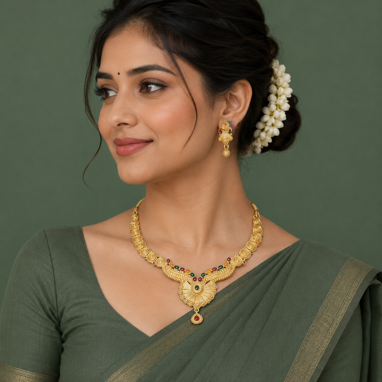 Antique Peacock Heritage Gold Necklace Set