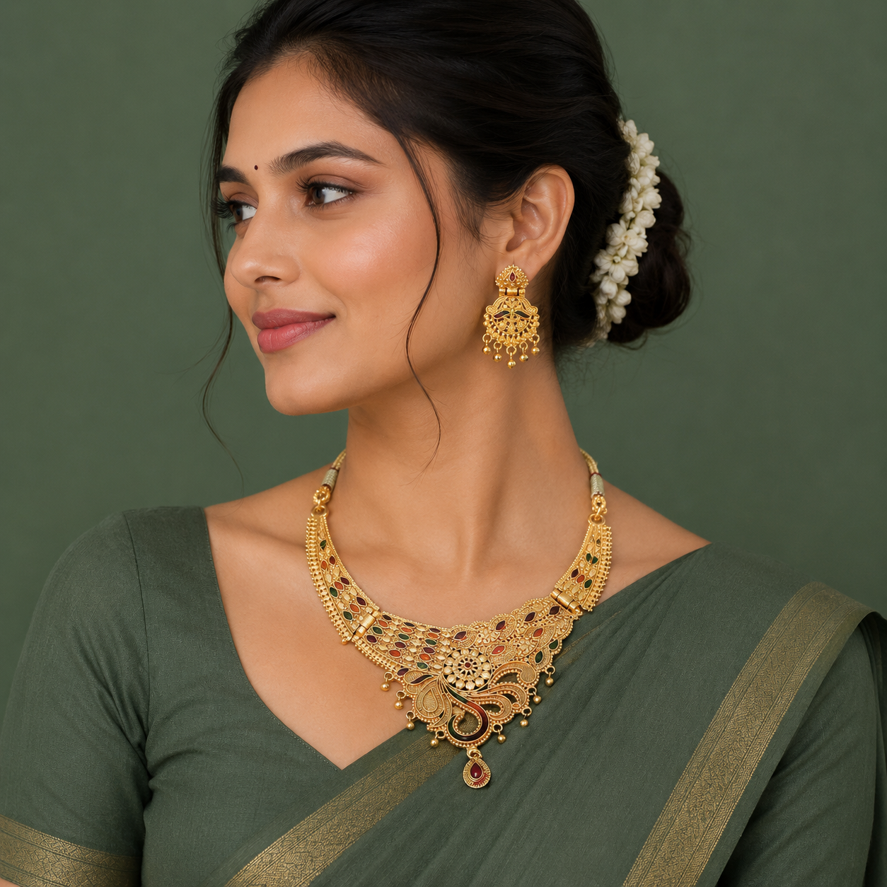 Regal Paisley Heritage Gold Necklace Set