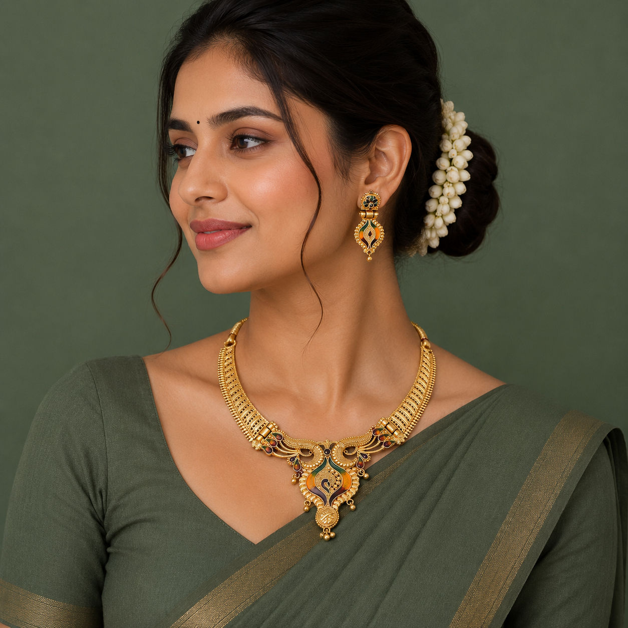 Elegant Peacock Paisley Gold Necklace Set