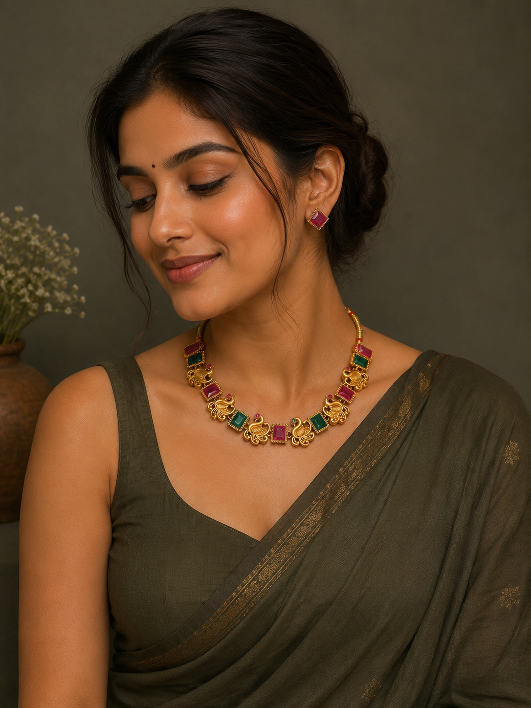 Royal Peacock Motif Statement Necklace Set