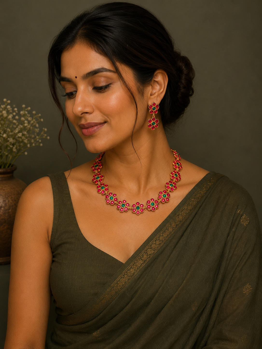 Ruby Bloom Floral Necklace Set