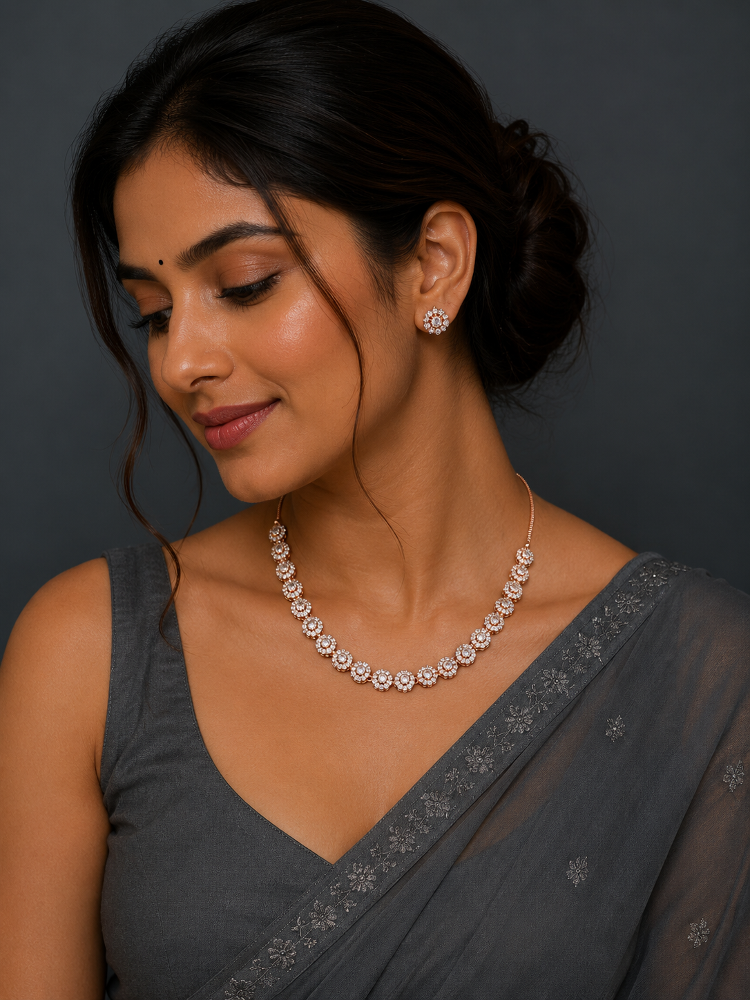 Rose Gold Floral Sparkle Necklace