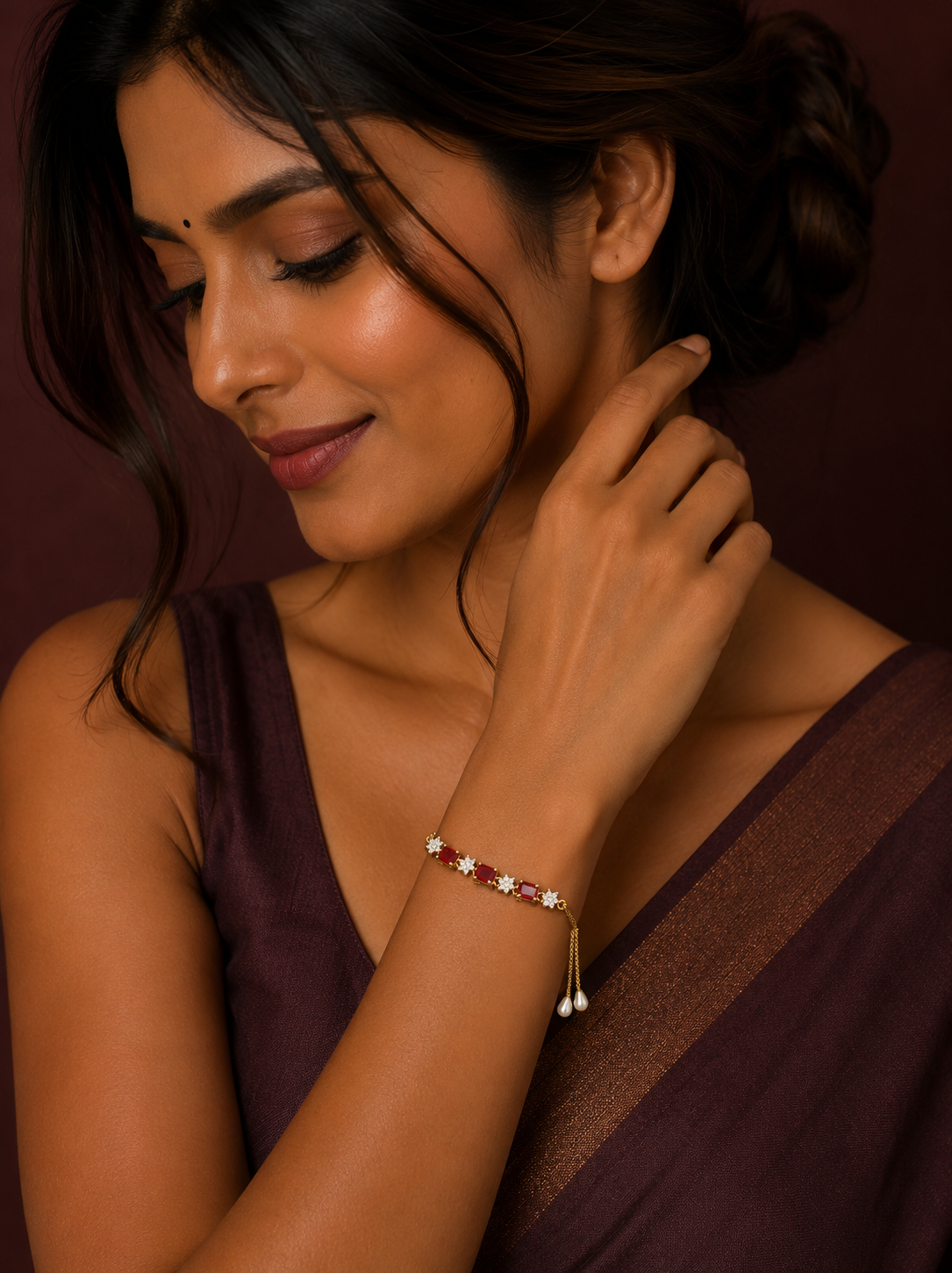 Ruby Glow Floral Adjustable Bracelet