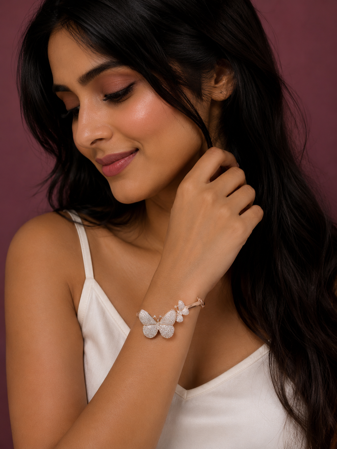 Sparkling Butterfly Charm Cuff Bracelet