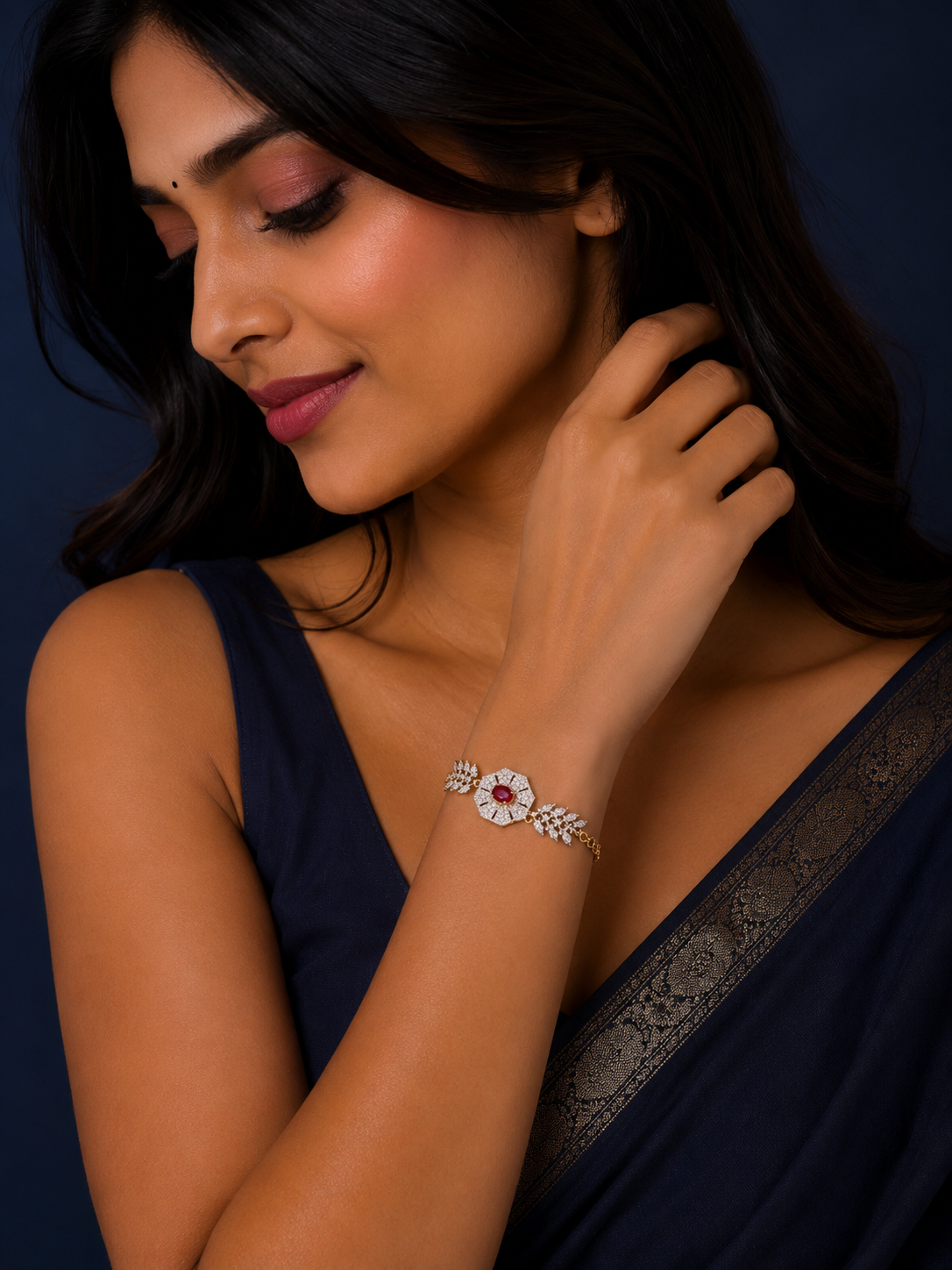 Ruby Blossom Designer Gold Bracelet