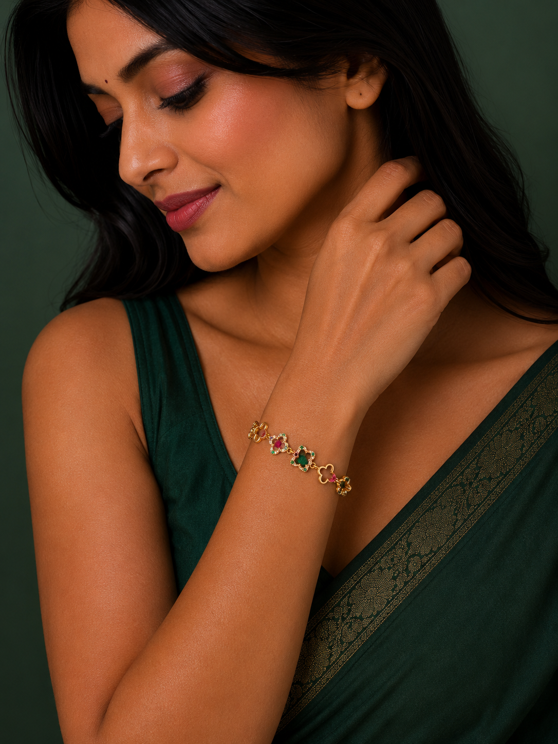 Floral Charm Gold Plated Bracelet