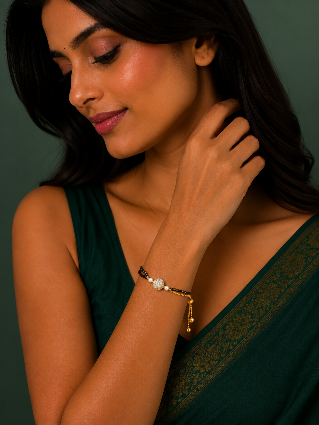 Elegant Dual-Tone Beaded Adjustable Bracelet