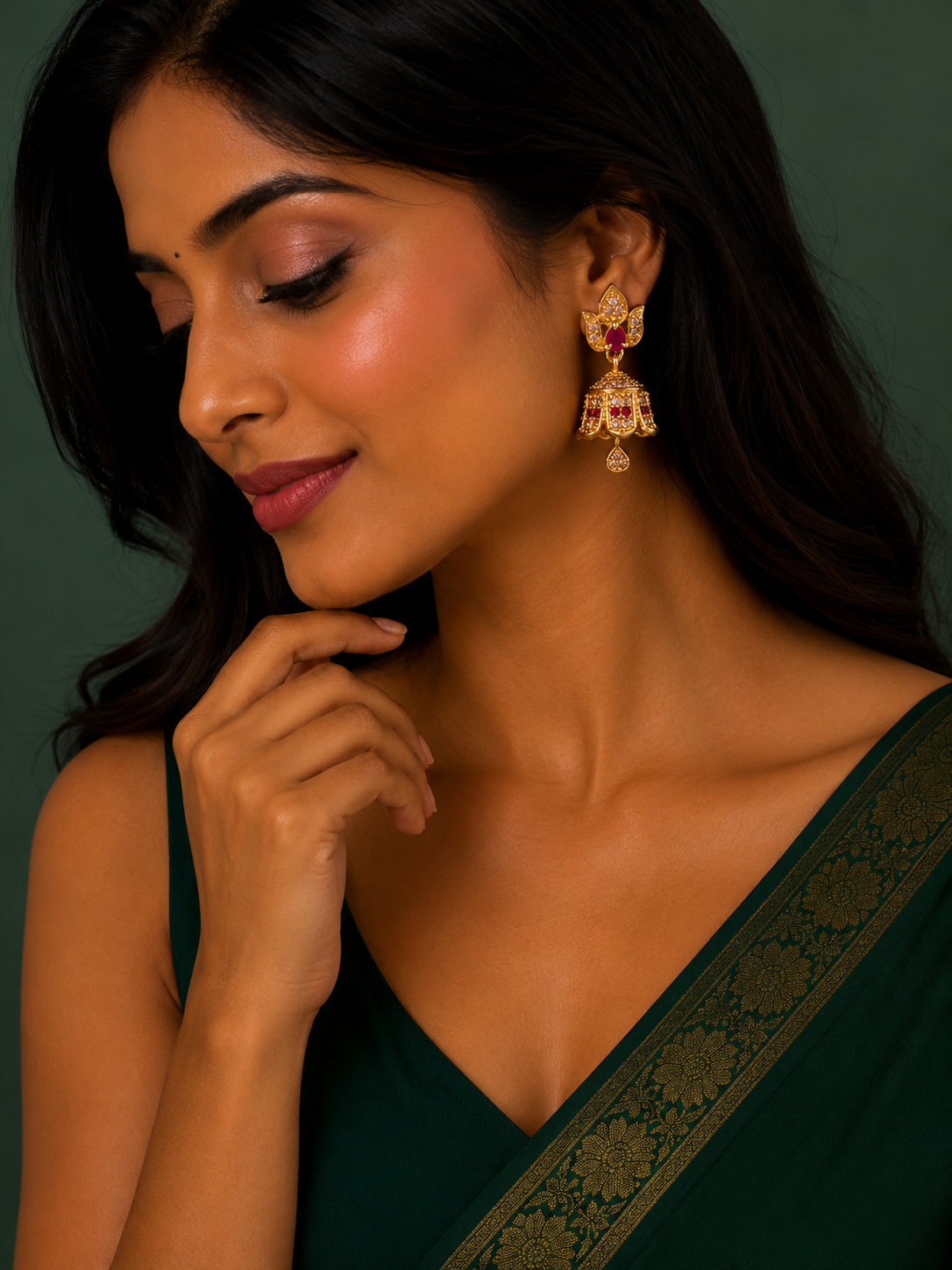 Ruby Lotus Designer Jhumka Earrings