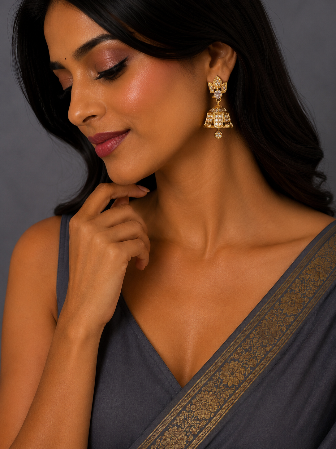 Royal Lotus Drop Jhumka Earrings