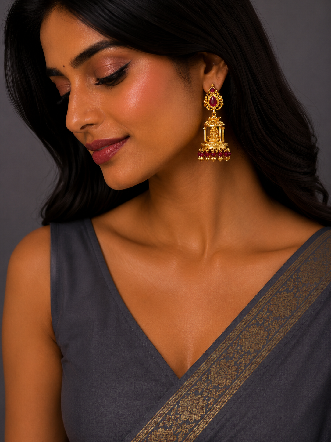 Regal Temple Dome Jhumka Earrings