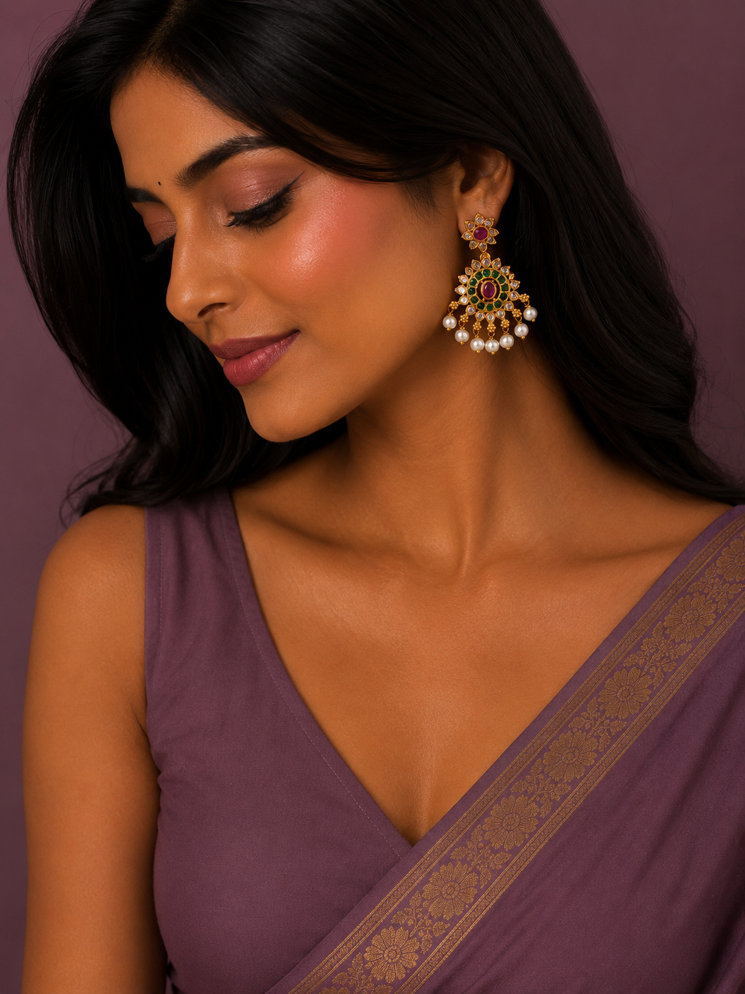 Royal Kundan Pearl Drop Earrings
