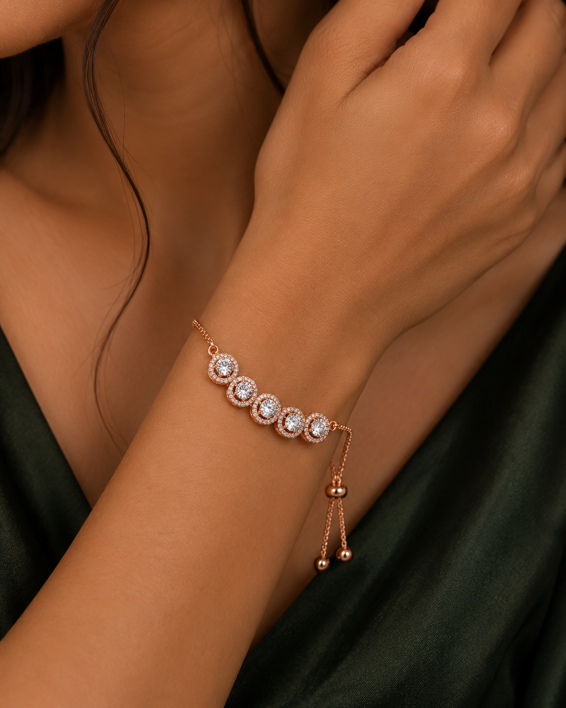 Rose Gold Halo Sparkle Adjustable Bracelet