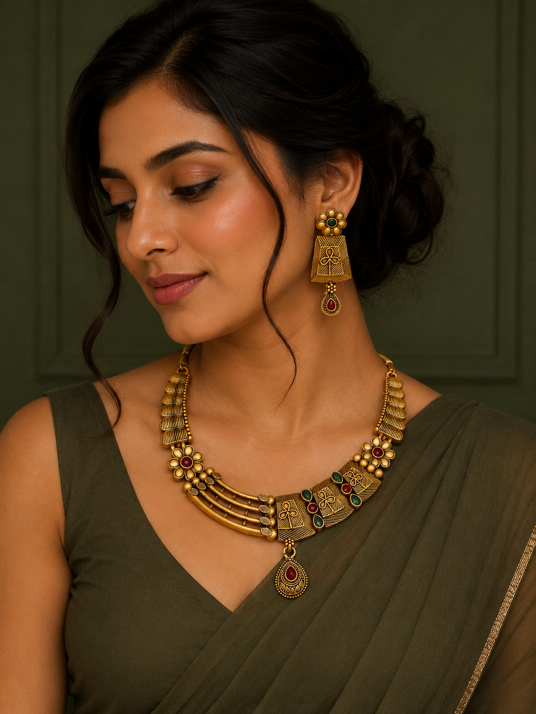 Antique Tribal Charm Statement Necklace Set