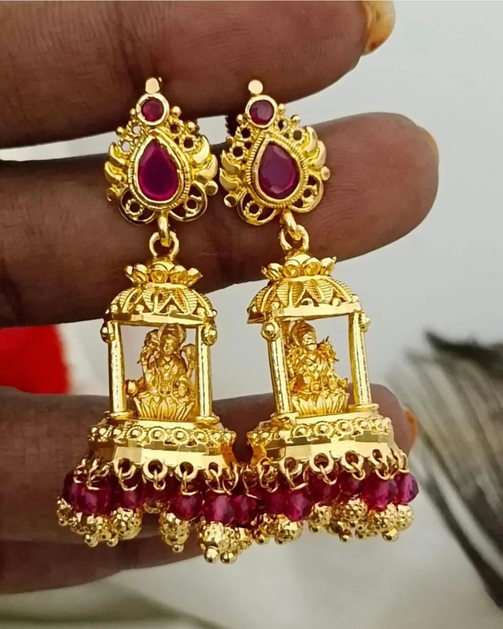 Regal Temple Dome Jhumka Earrings