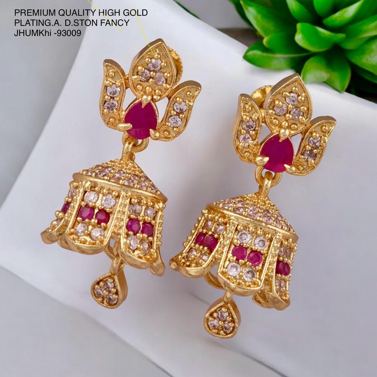 Ruby Lotus Designer Jhumka Earrings