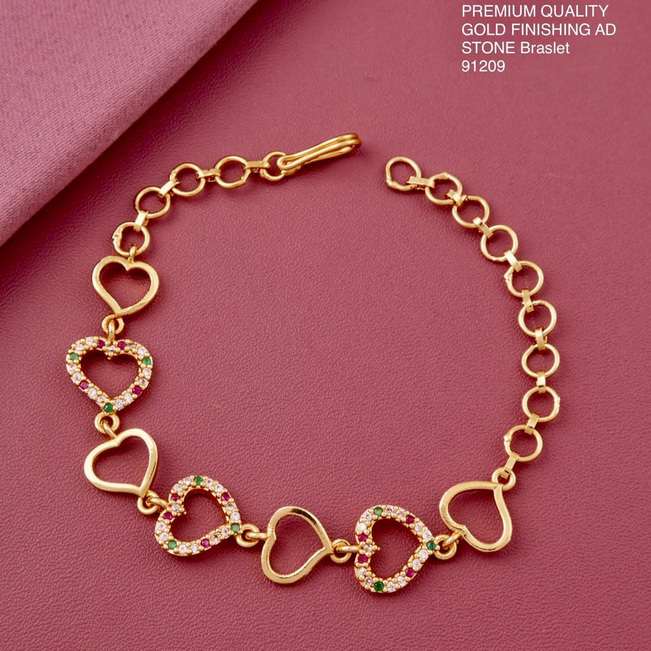 Multicolor Heart Charm Gold Bracelet