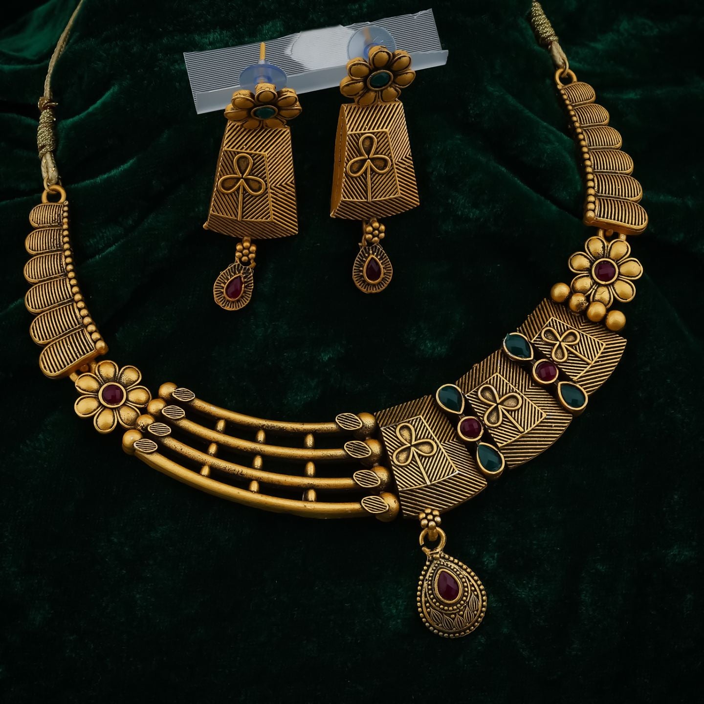 Antique Tribal Charm Statement Necklace Set