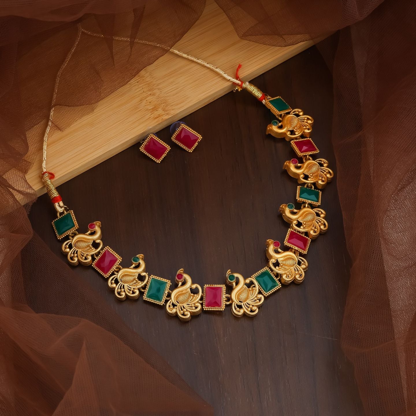 Royal Peacock Motif Statement Necklace Set