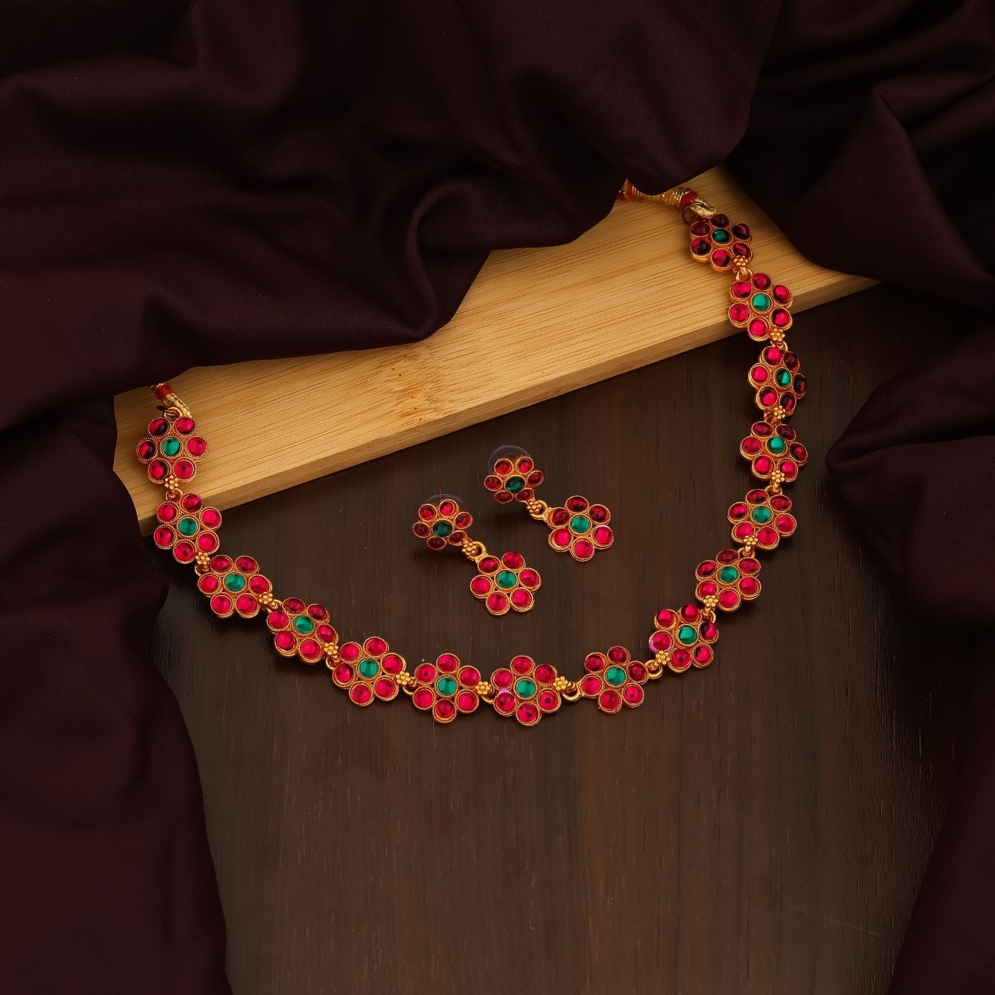Ruby Bloom Floral Necklace Set