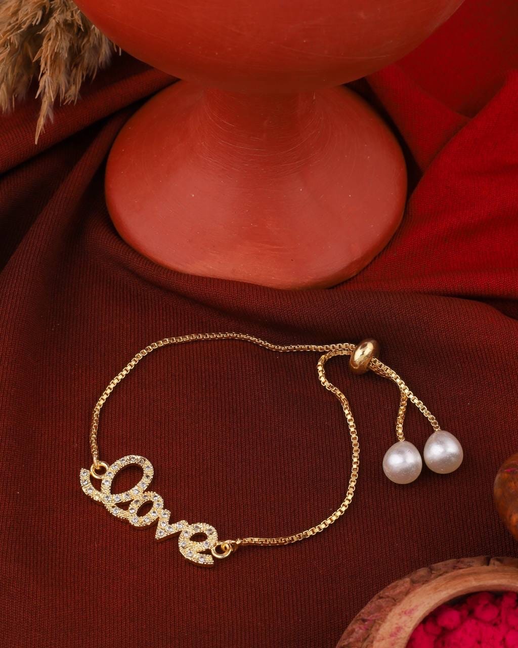 Elegant “Love Charm” Adjustable Bracelet with Pearl Drops