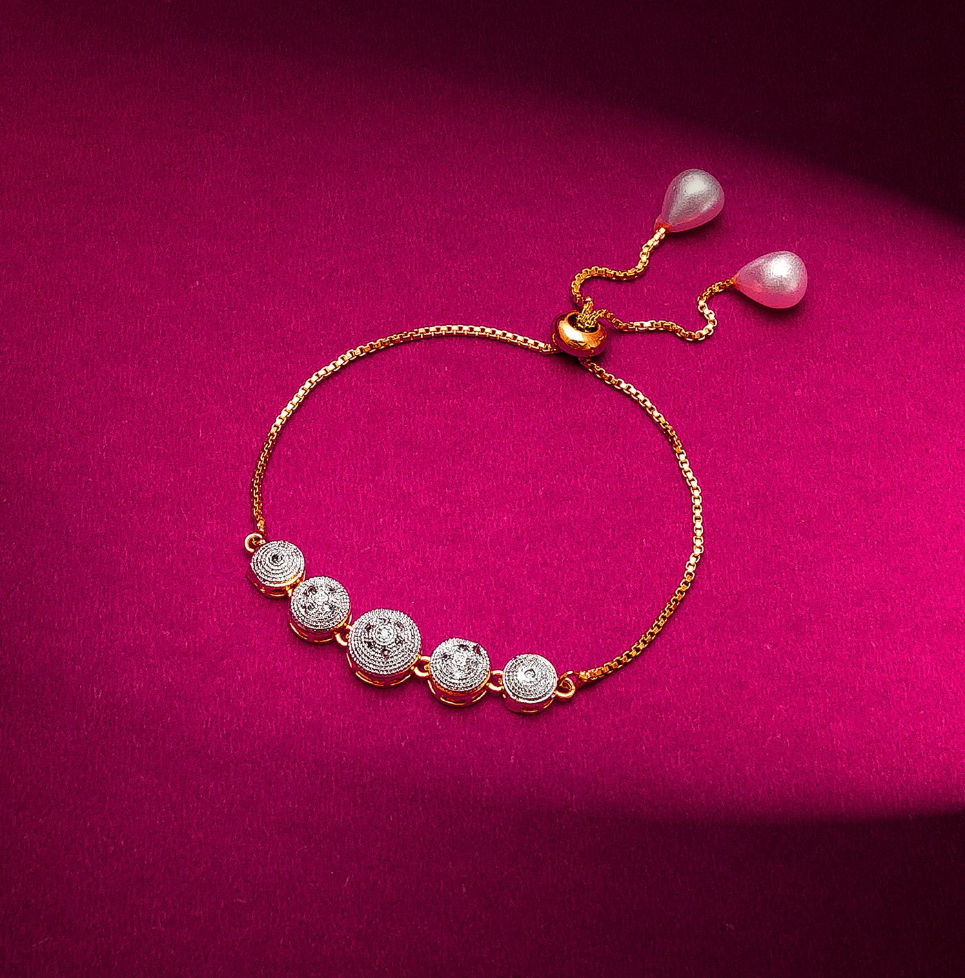 Golden Zircon Circle Charm Adjustable Bracelet