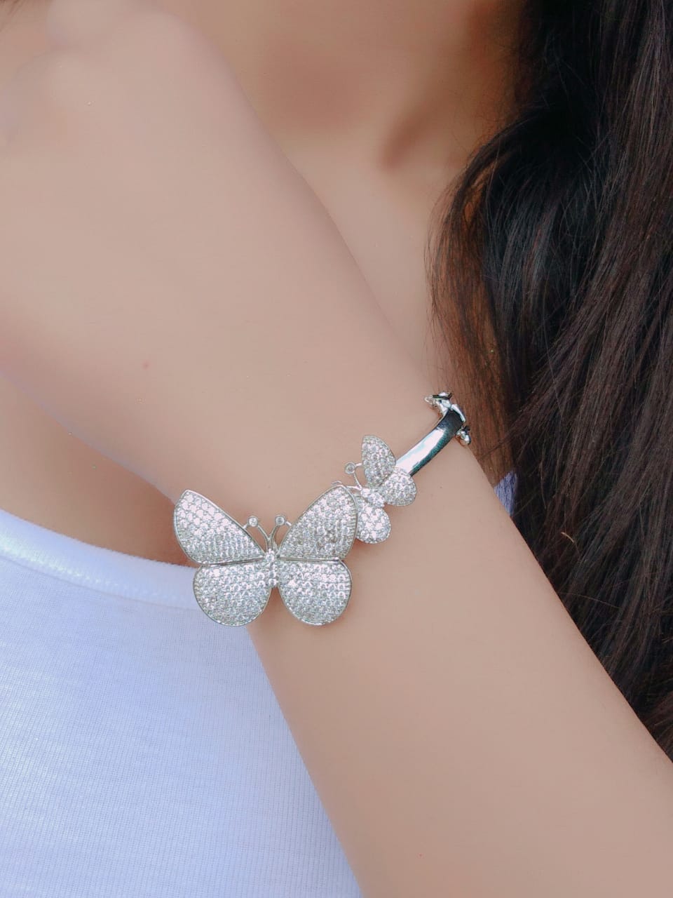 Sparkling Butterfly Charm Cuff Bracelet