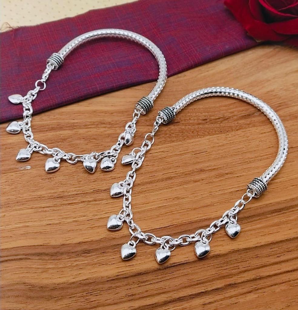 Elegant Silver Heart Drop Chain Anklet Set