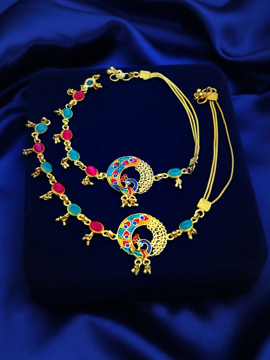 Royal Peacock Motif Gold Anklet Set