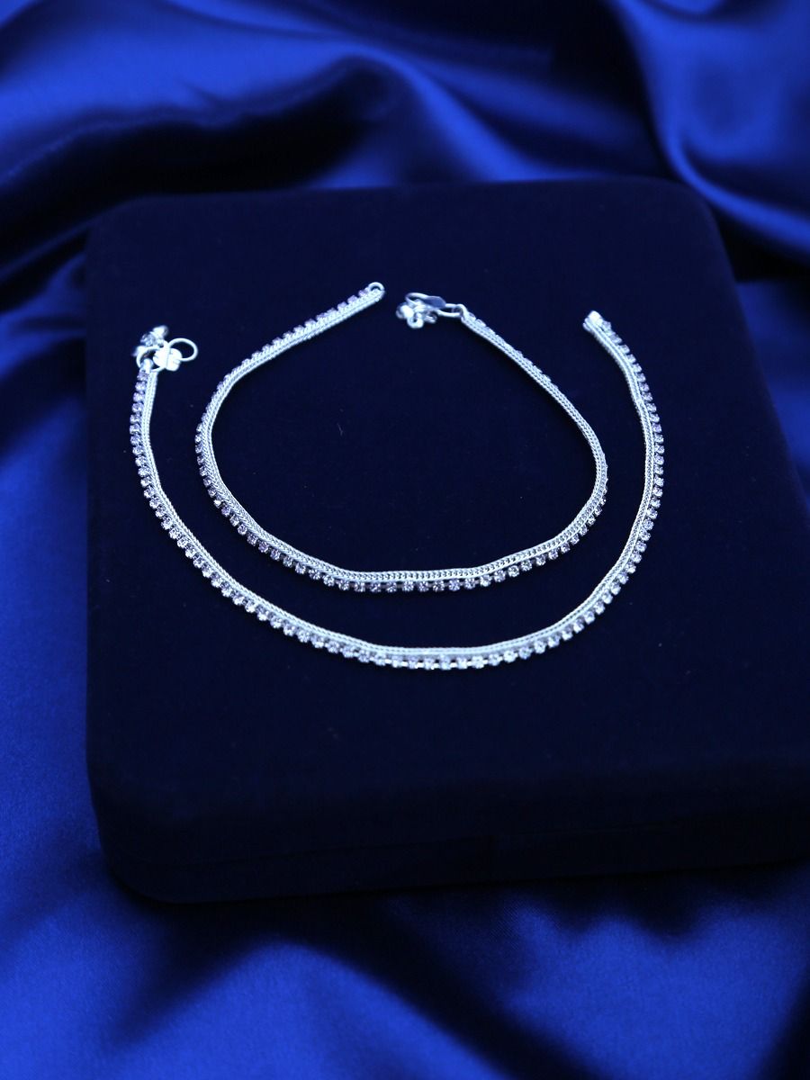 Silver Sparkle Duo Anklet Set