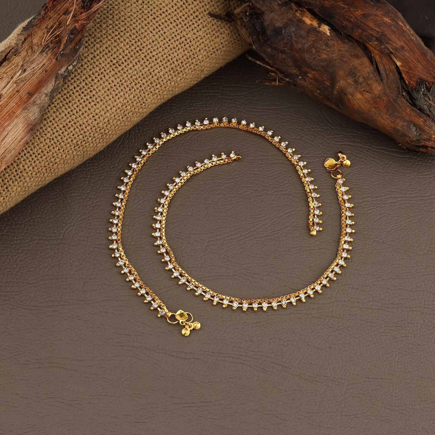 Crystal Edge Gold Anklet Set