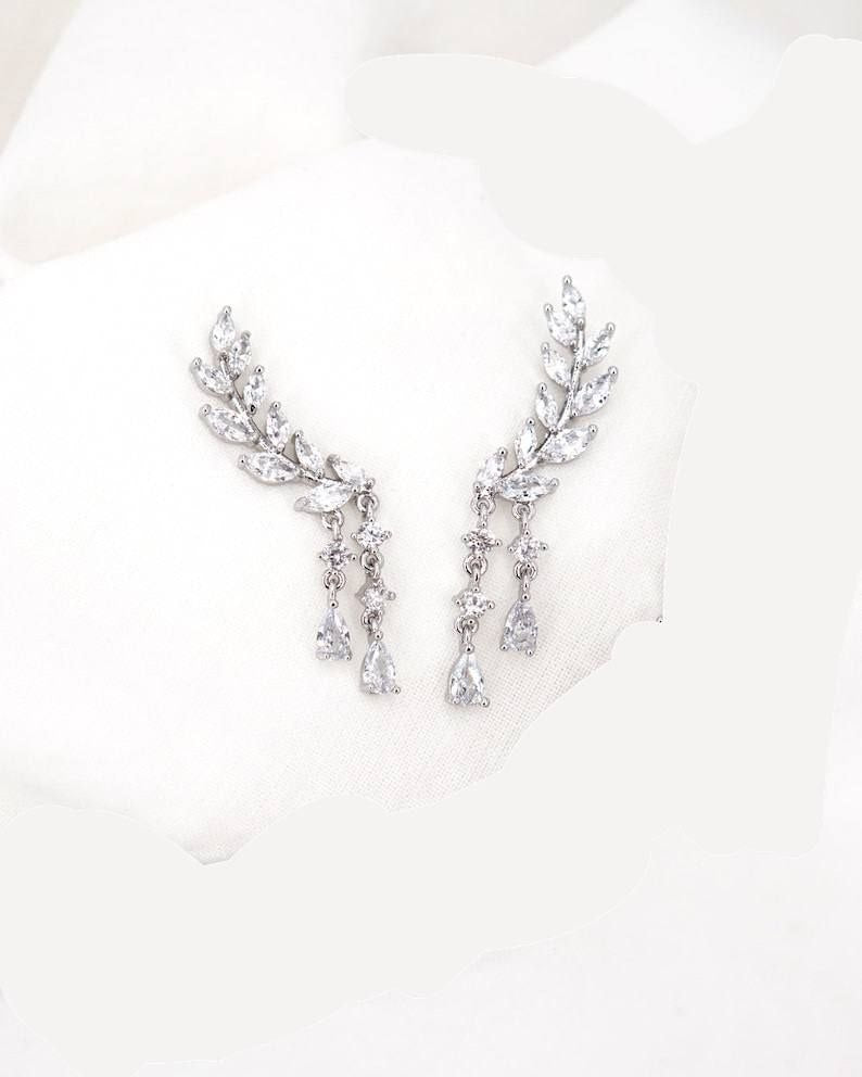 Elegant Crystal Leaf Ear Climber Earrings
